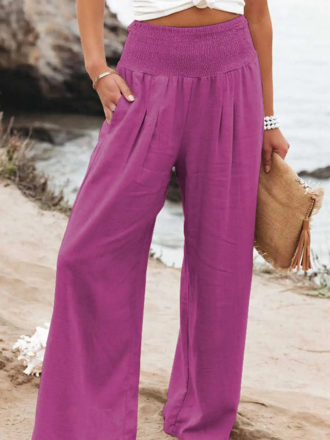 Full Size Smocked Waist Wide Leg Pants - Be Bliss Boutique