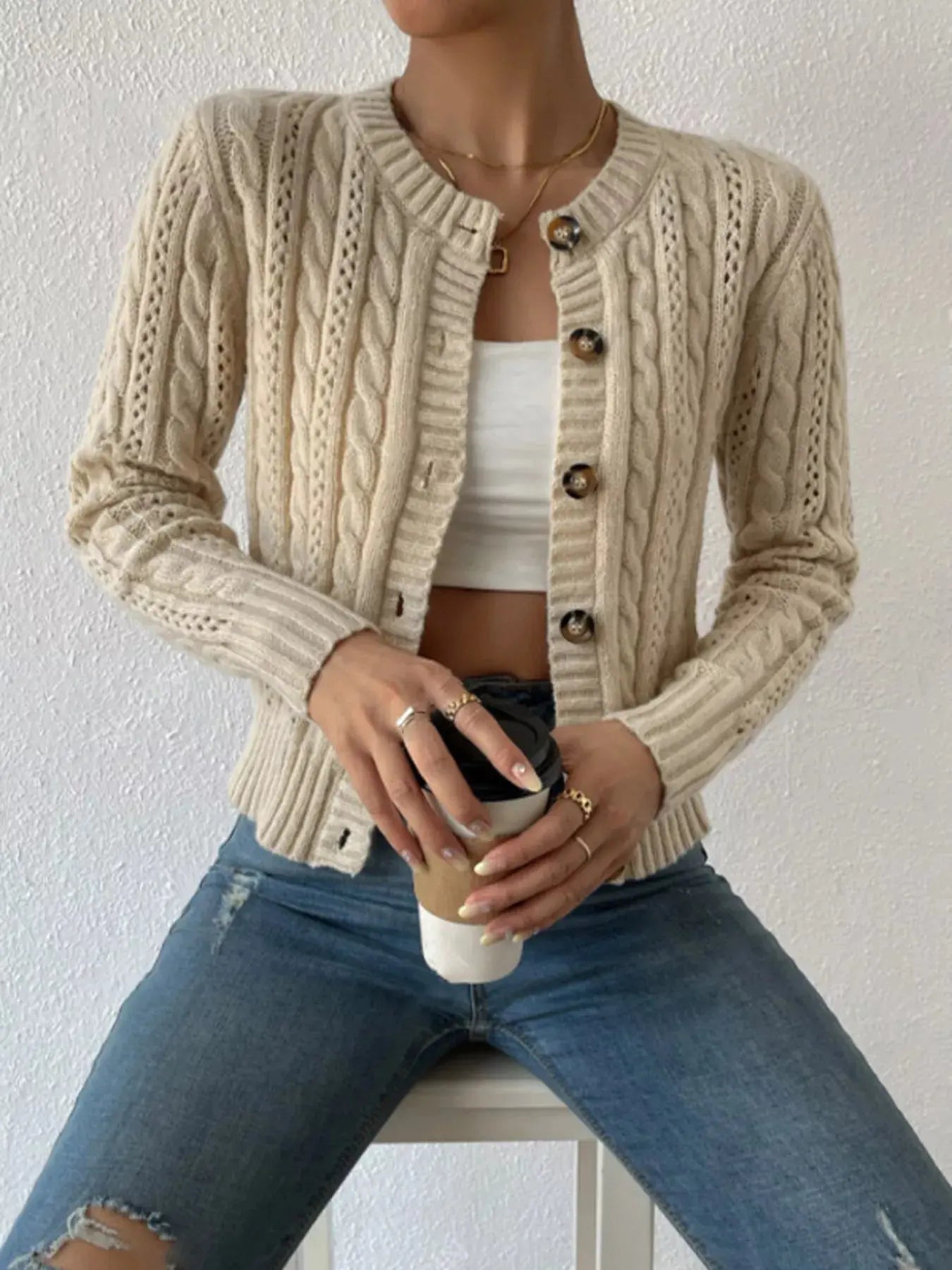 Cable Knit Button Up Cardigan - Be Bliss Boutique