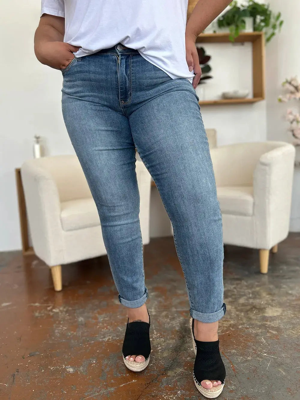 Full Size/Plus Size Cuffed Hem Slim Judy Blue Jeans - Be Bliss Boutique