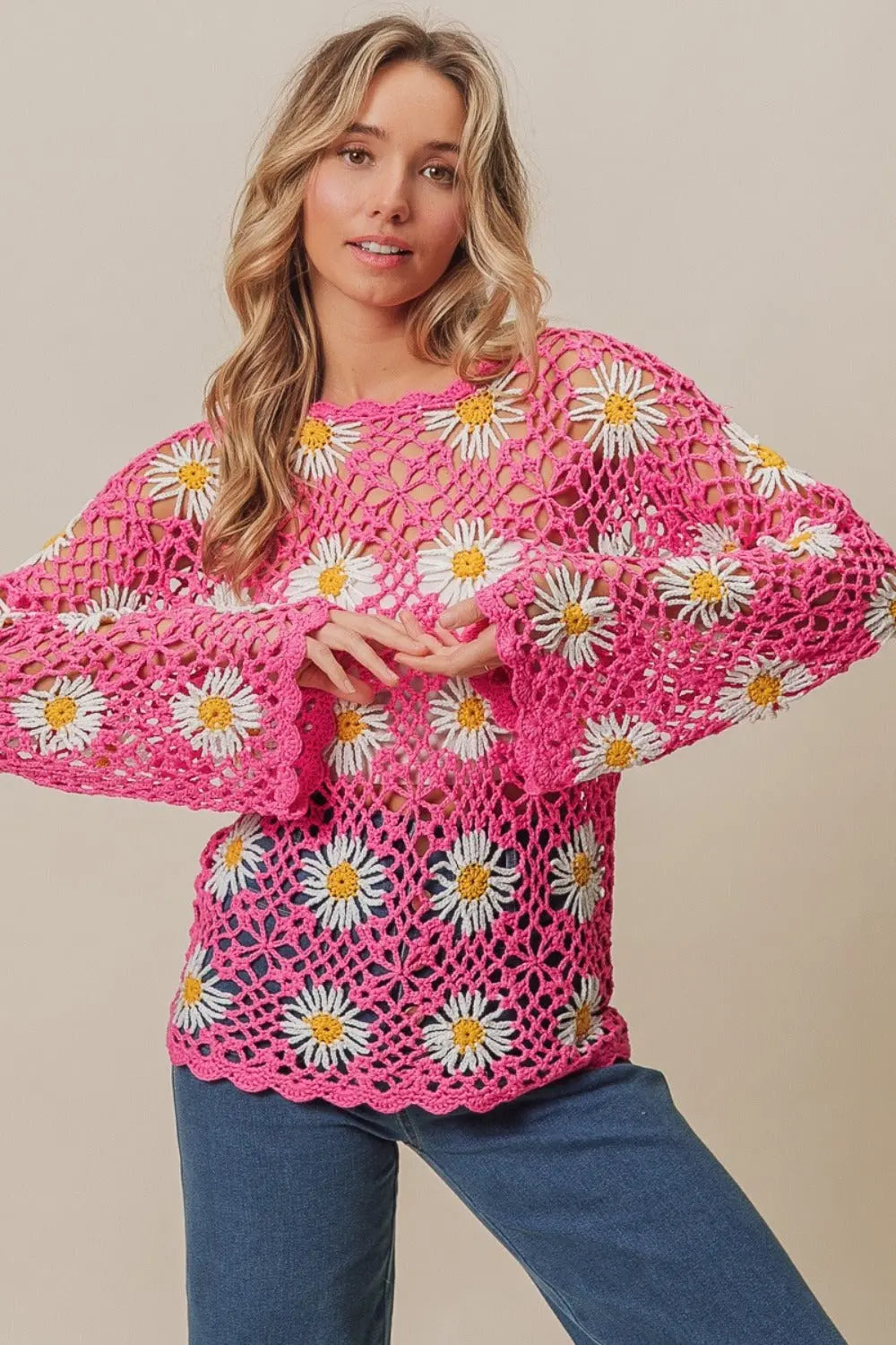 Pink Floral Crochet Net Lace Cover Up - Be Bliss Boutique