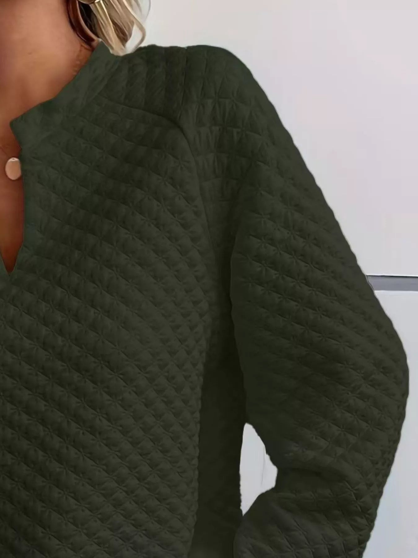 Notched Raglan Sleeve Sweatshirt -  Be Bliss Boutique