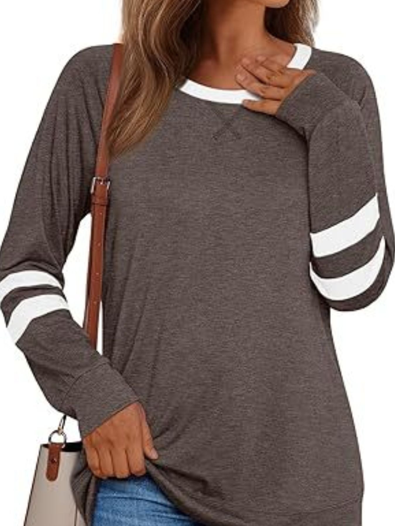 Casual Striped Sleeve Round Neck Long Sleeve T Shirt - Be Bliss Boutique