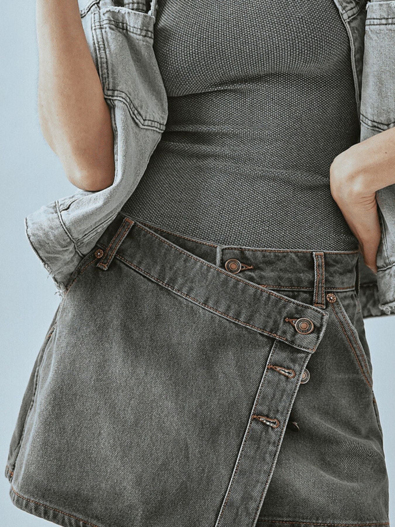 Asymmetrical Button Front Denim Skort - Be Bliss Boutique