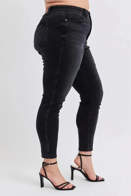 Full Size/Plus Size Mid Rise Tummy Control Skinny Judy Blue Jeans - Be Bliss Boutique