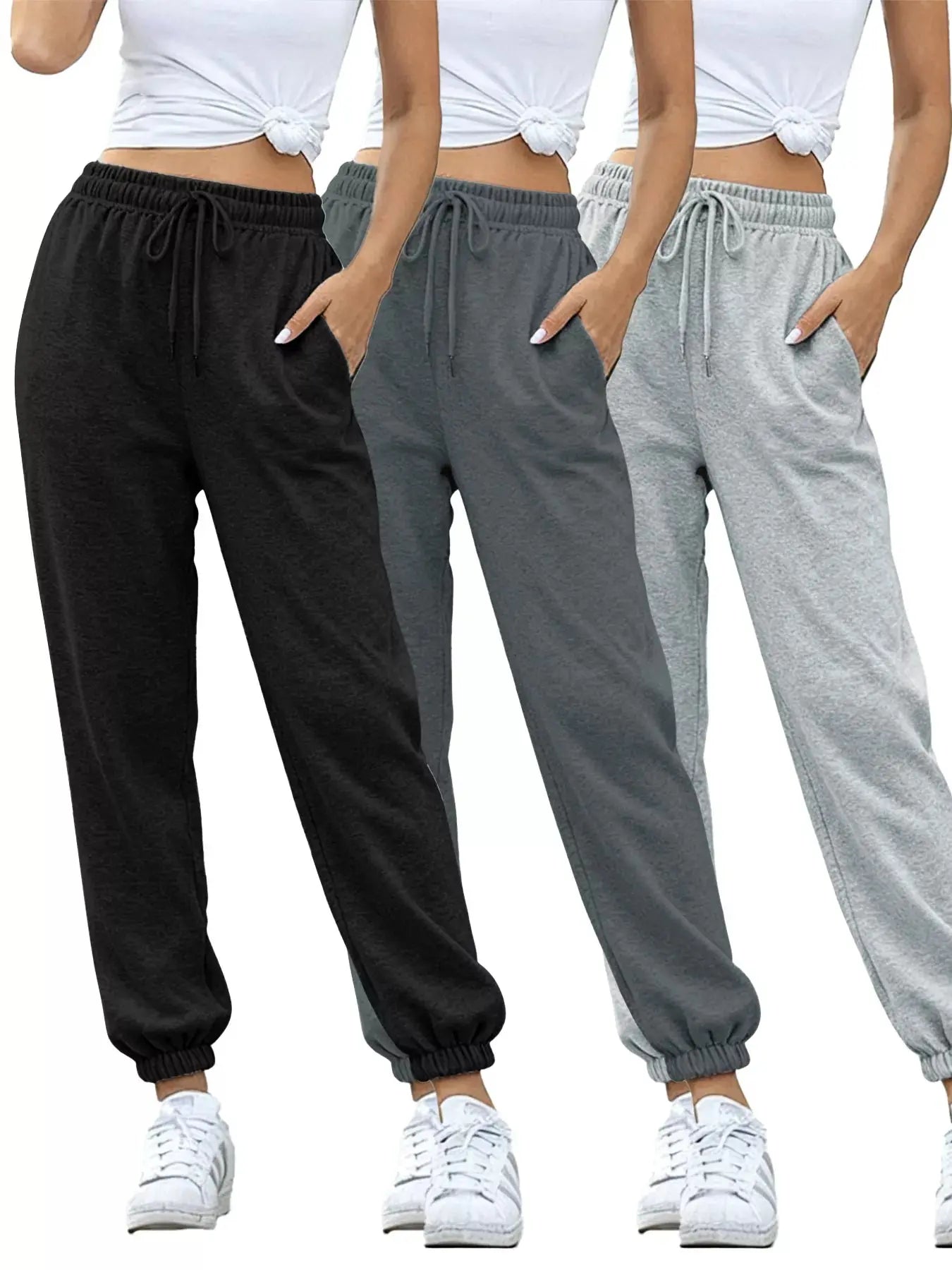 3-Piece Drawstring Joggers with Pockets Set - Be Bliss Boutique