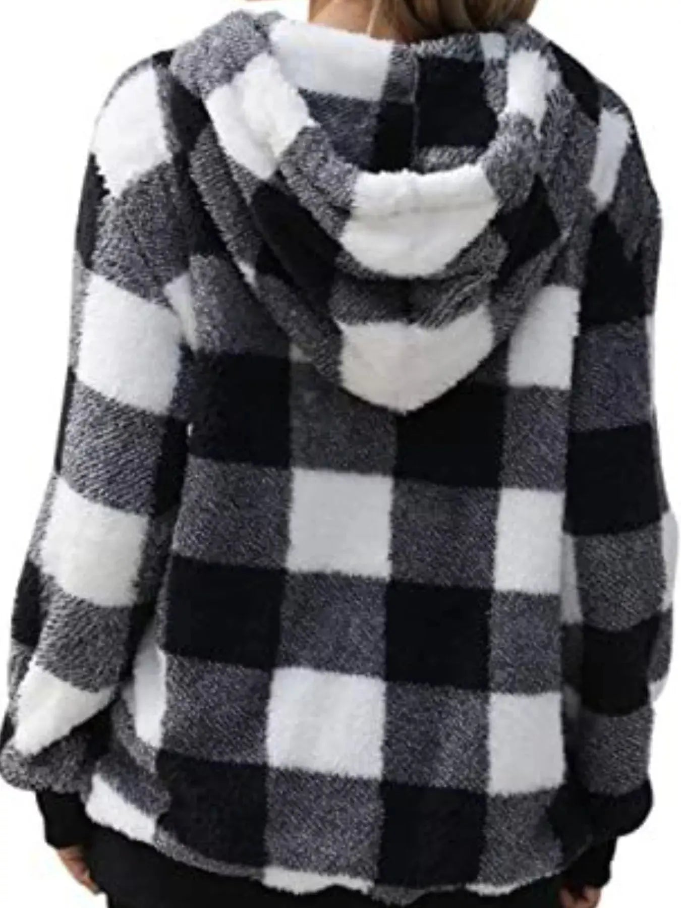 Plus Size Plaid Drawstring Sherpa Hoodie - Be Bliss Boutique