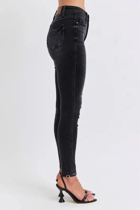 Full Size/Plus Size Mid Rise Tummy Control Skinny Judy Blue Jeans - Be Bliss Boutique