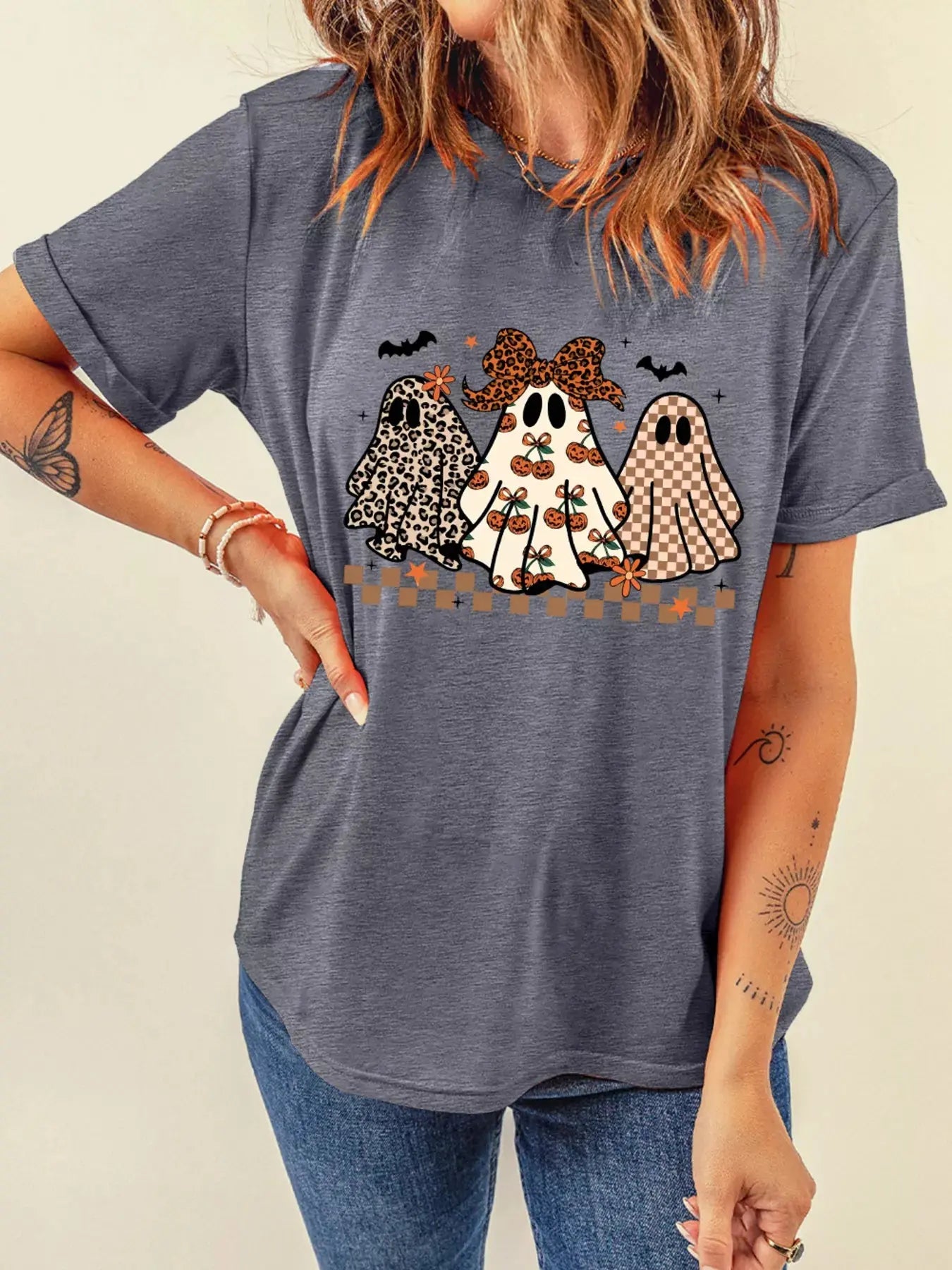 Round Neck Casual Ghost Halloween Graphic T Shirt - Be Bliss Boutique
