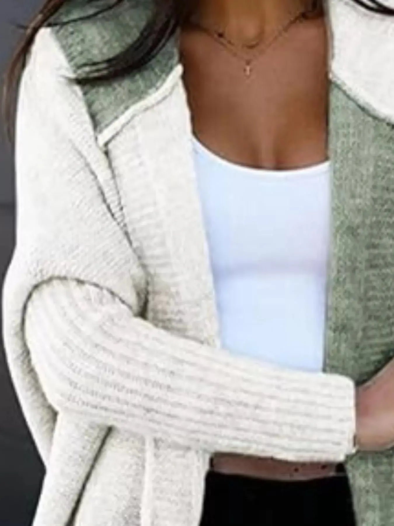Two-Tone Hooded Open Front Knit Cardigan - Be Bliss Boutique