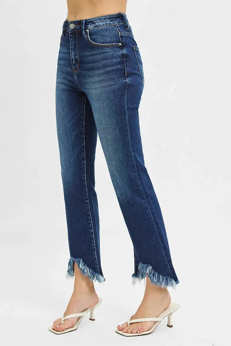 Full Size High Rise Crop Bootcut Fray Hem RISEN Jeans - Be Bliss Boutique