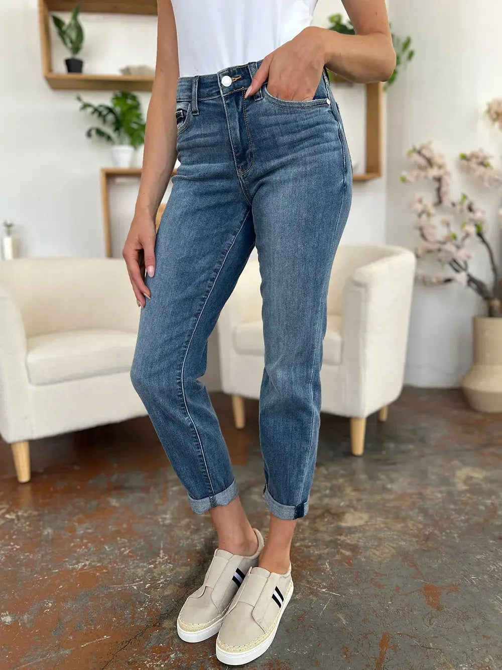 Full Size/Plus Size Cuffed Hem Slim Judy Blue Jeans - Be Bliss Boutique
