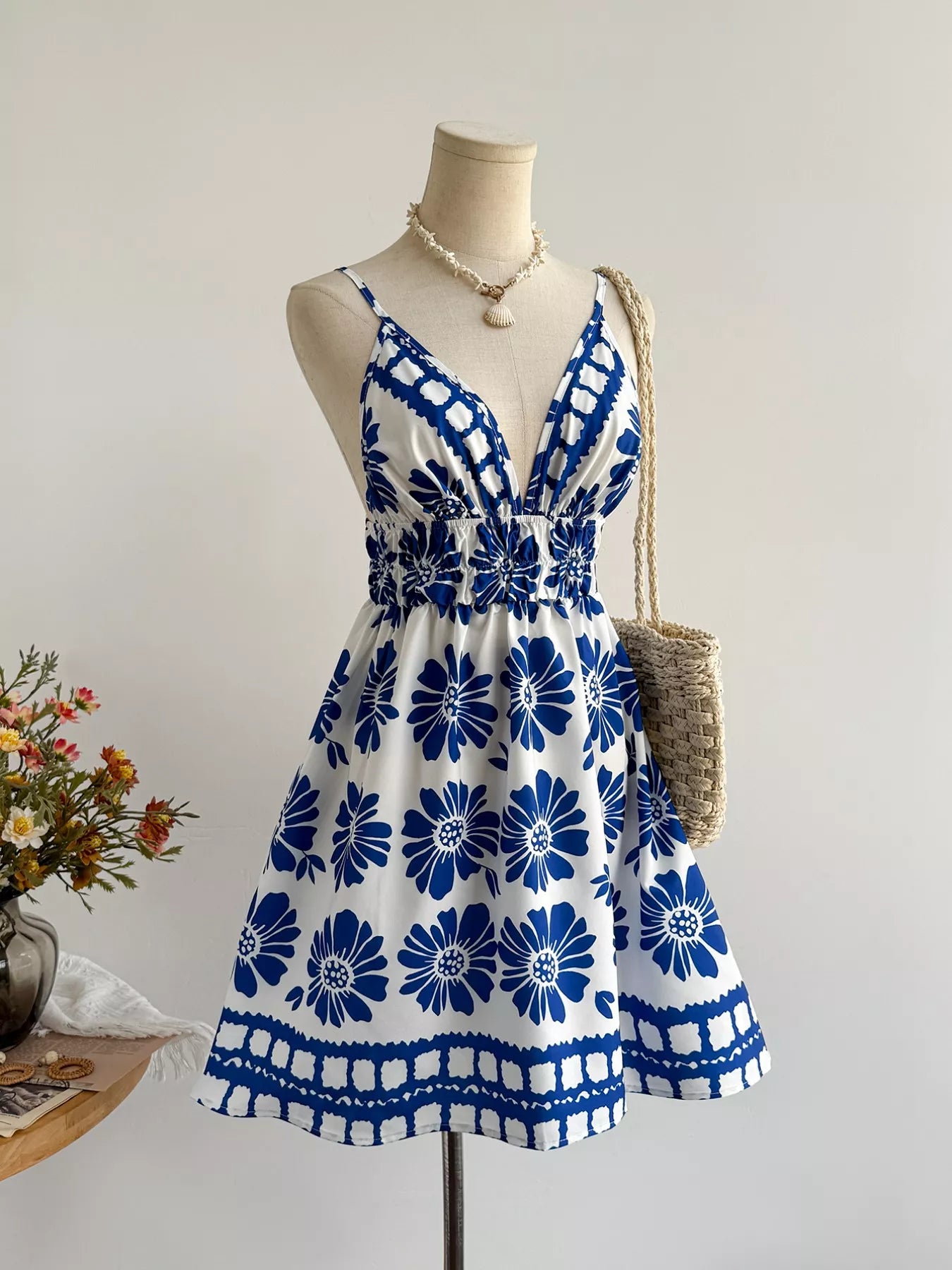 Floral Print V Neck Mini Dress - Be Bliss Boutique