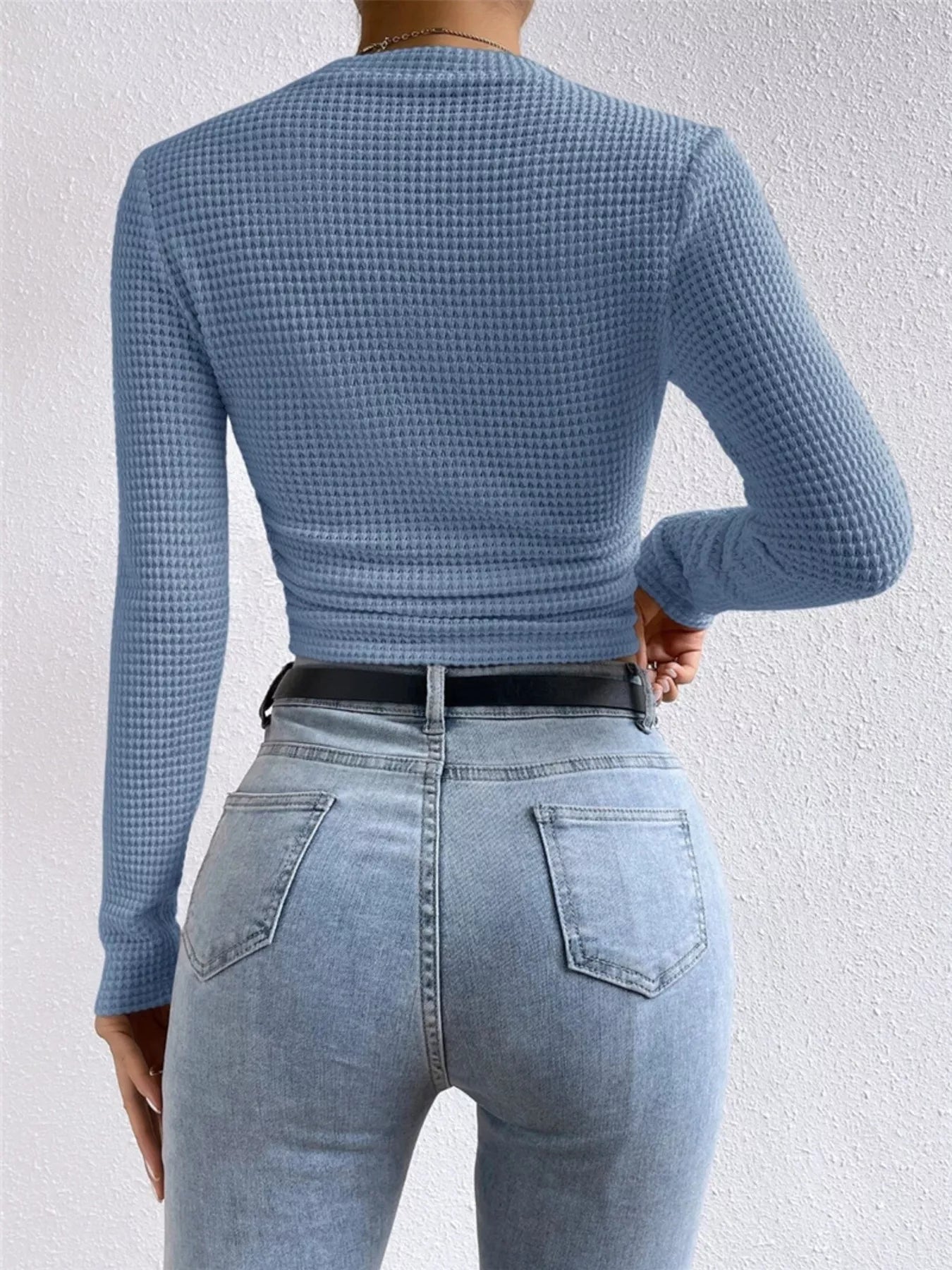 Waffle Knit Long Sleeve T-Shirt - Be Bliss Boutique