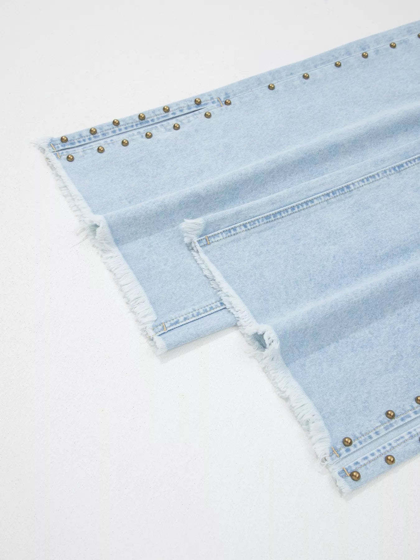 Studded Side Slit Leg Pocketed Frayed Wide Leg Jeans - Be Bliss Boutique