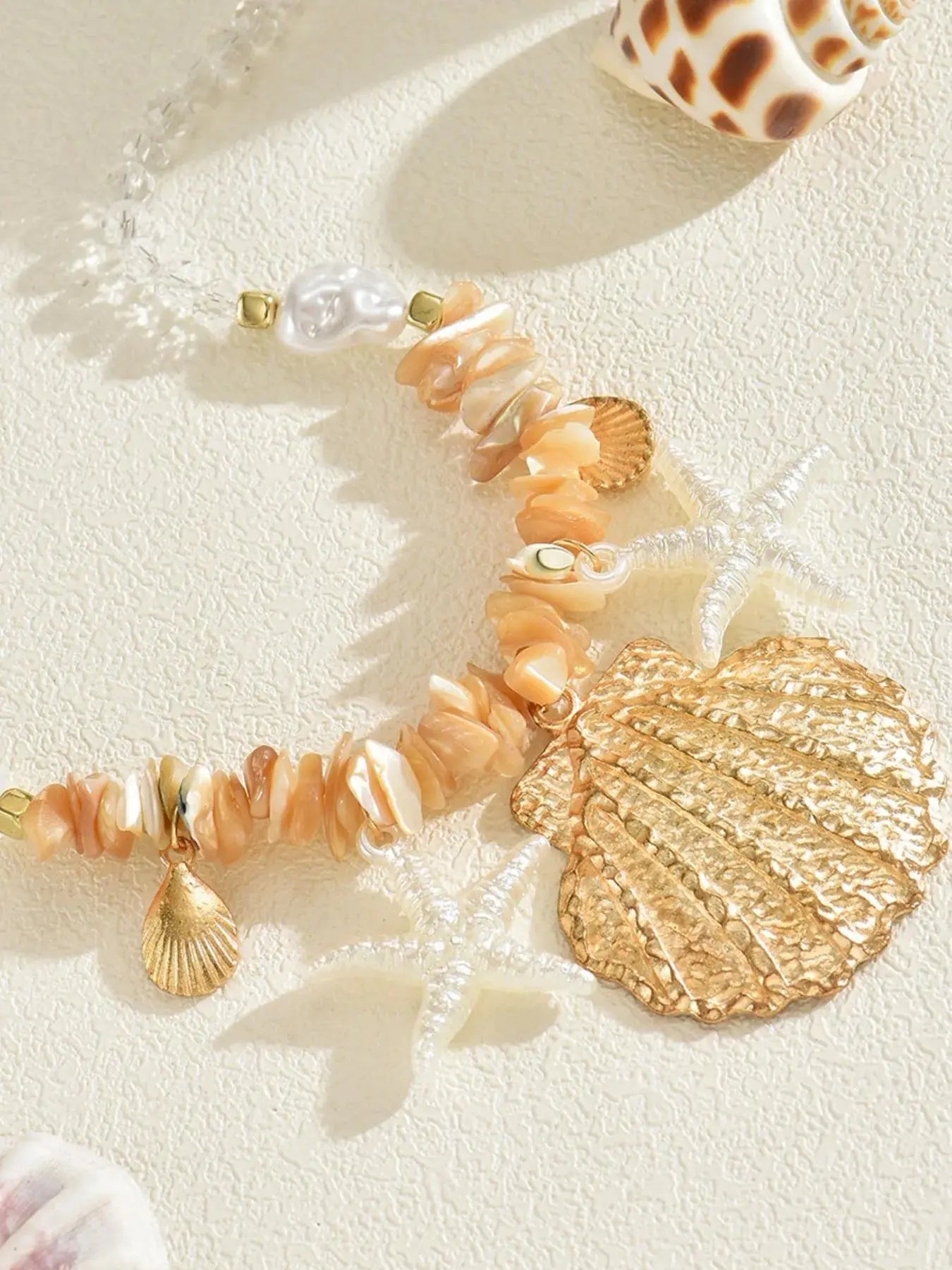 18K Gold-Plated Starfish & Shell Beaded Beach Necklace - Be Bliss Boutique