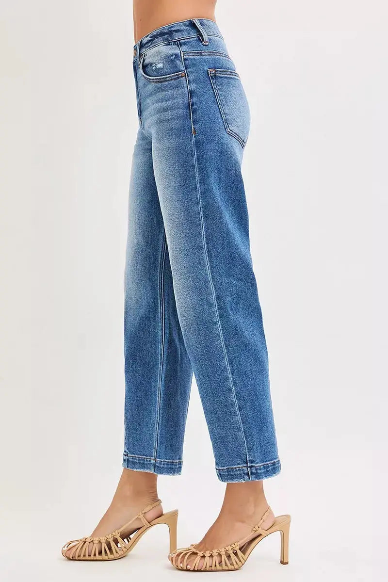 RISEN Jeans - Full Size High Rise Crop Boyfriend Tapered Jeans - Be Bliss Boutique