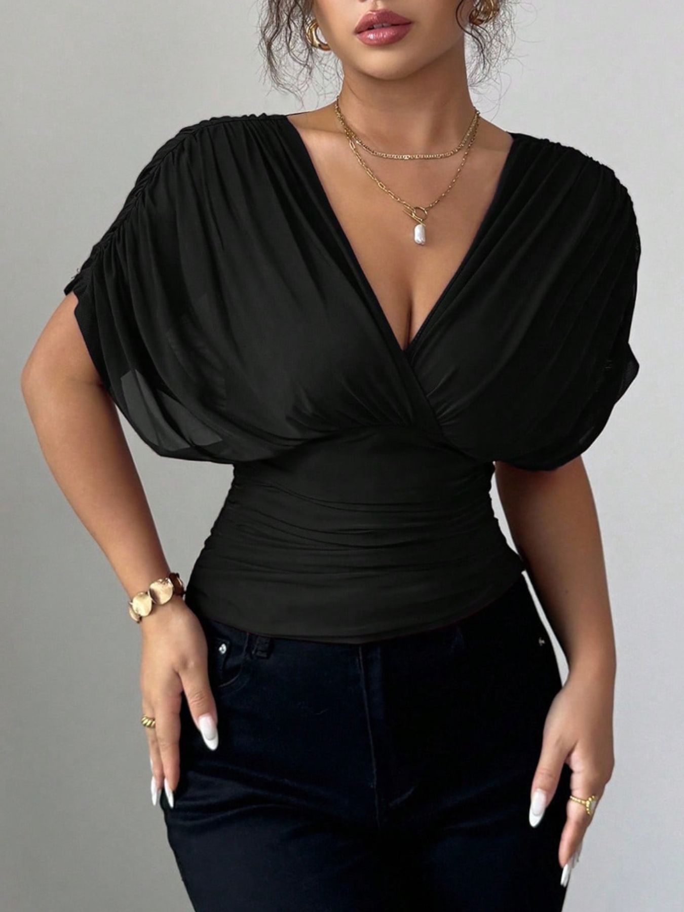 Ruched Surplice Short Sleeve Top - Be Bliss Boutique