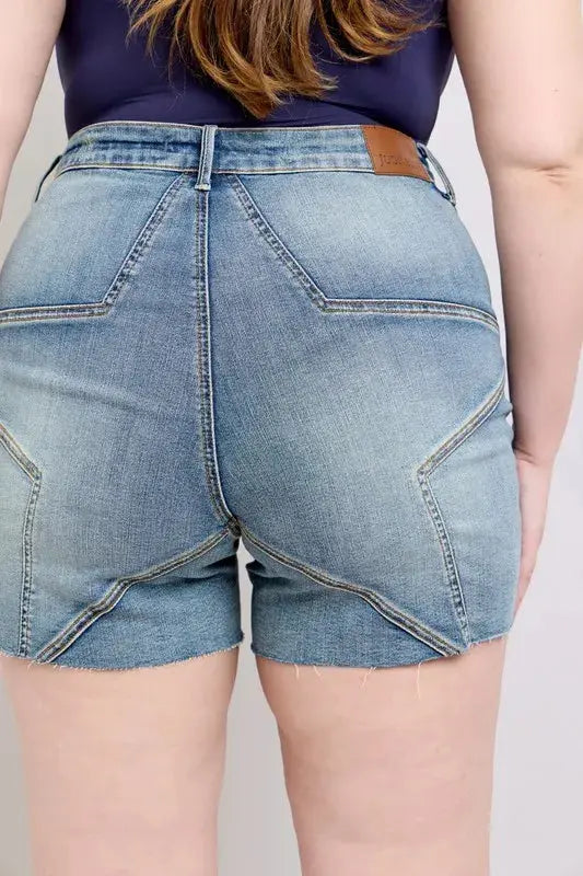 Judy Blue Jeans - Plus Size High Waist Star Seam Detail Denim Shorts - Be Bliss Boutique