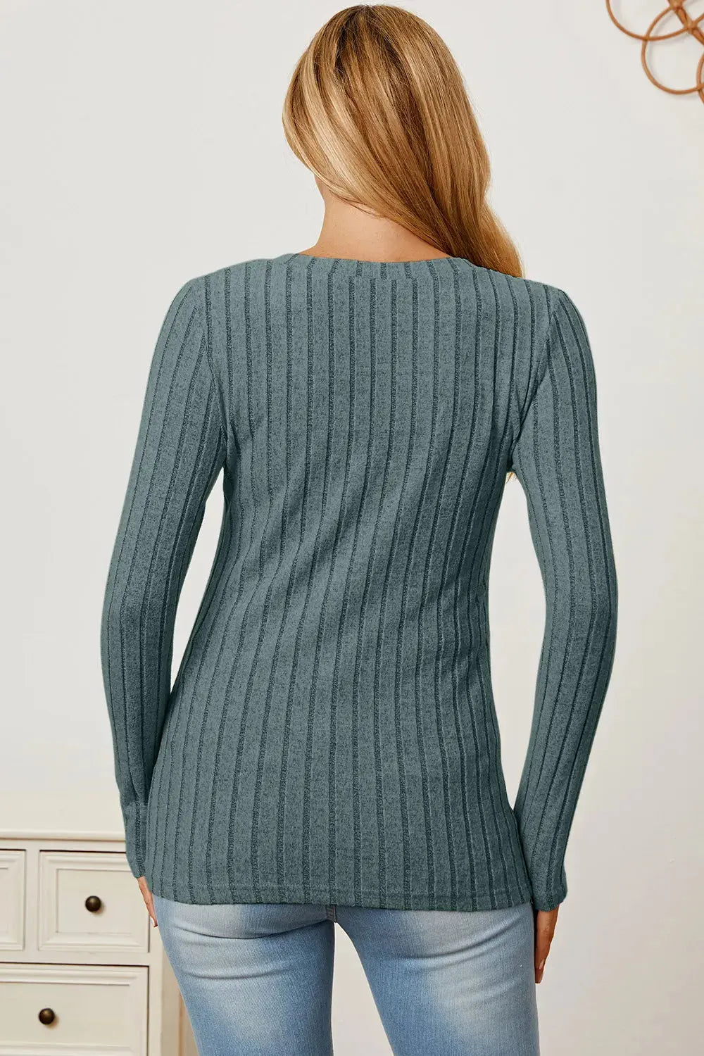 Basic Bae Full Size Ribbed V-Neck Long Sleeve T Shirt for Women - Be Bliss Boutique