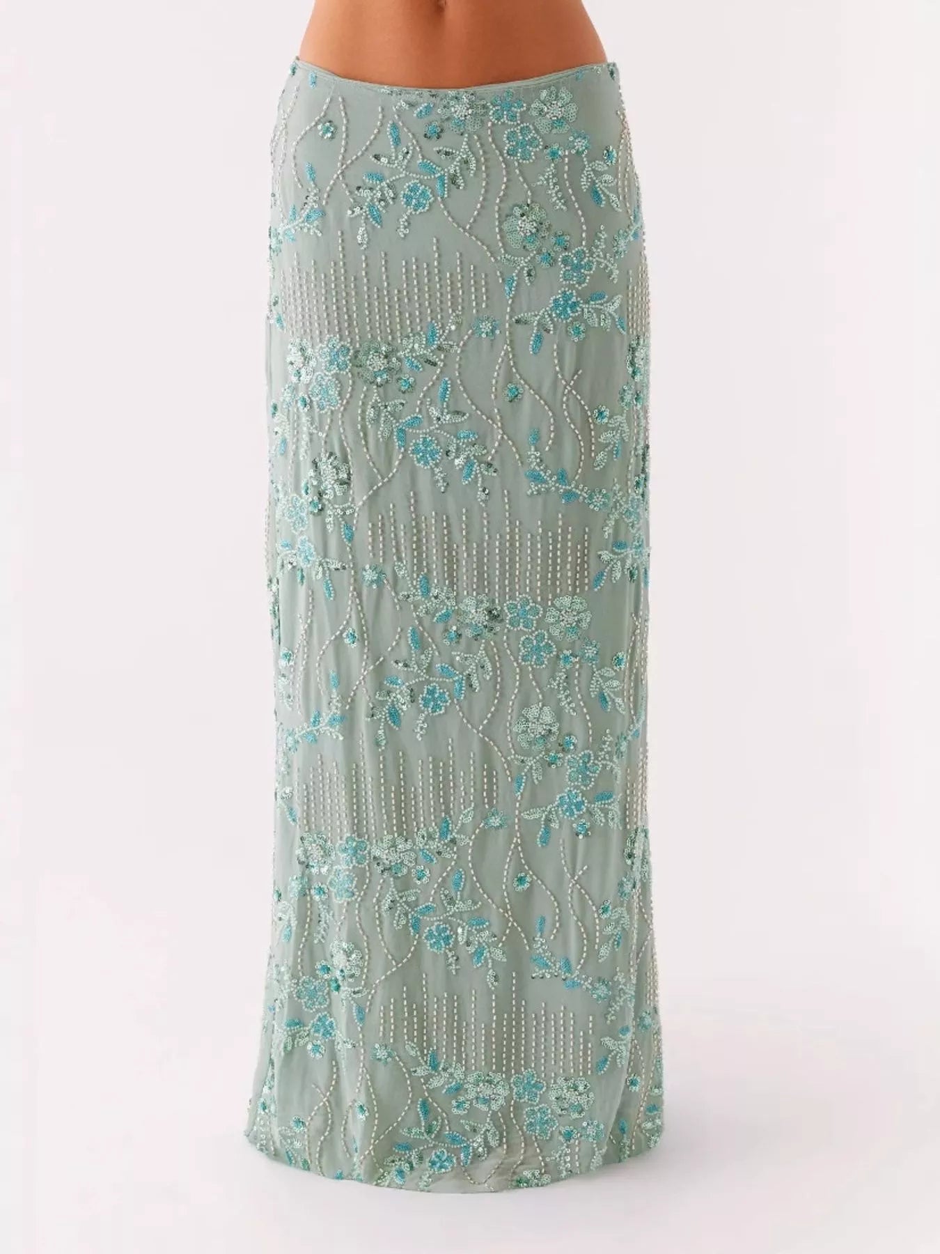 Embroidered Sequin Maxi Skirt -  Be Bliss Boutique