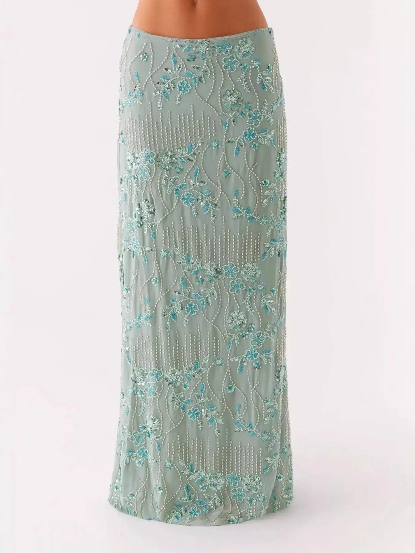 Embroidered Sequin Maxi Skirt - Be Bliss Boutique