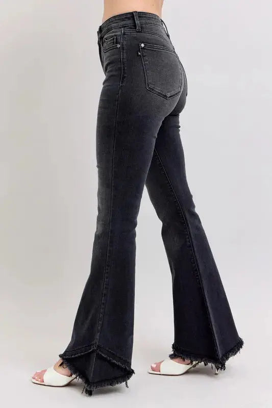 Judy Blue Full Size/Plus Size High Waist Flare w/ Mock Fray Tulip Hem - Be Bliss Boutique