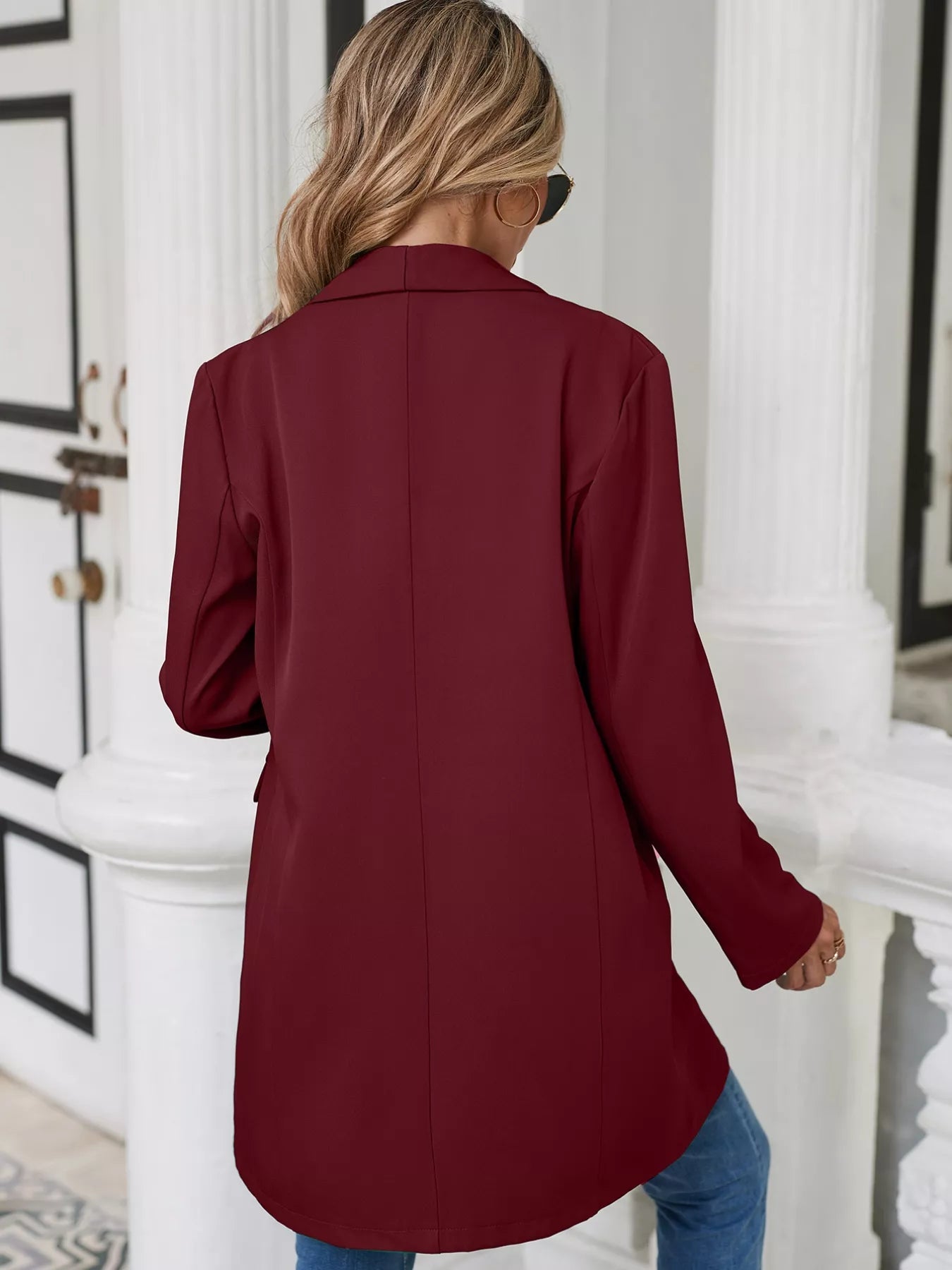 Lapel Collar Long Sleeve Blazer -  Be Bliss Boutique