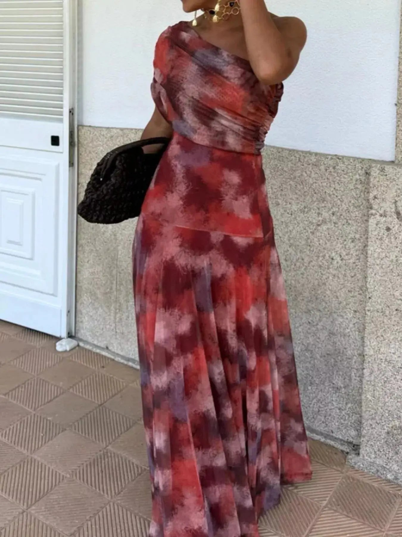 Printed Short Sleeve Maxi Dress - Be Bliss Boutique