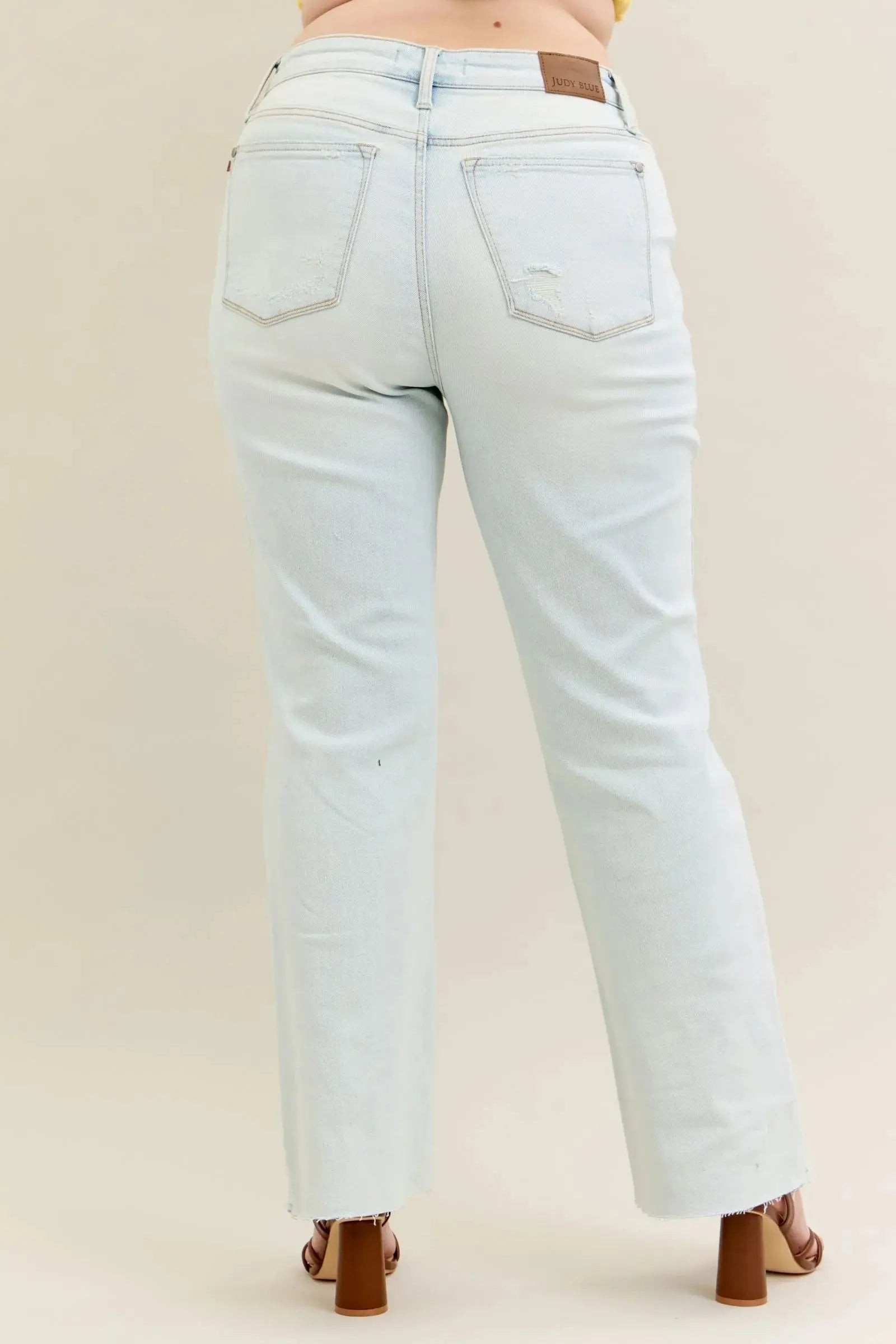 Full Size Light Wash Distressed Bootcut Judy Blue Jeans - Be Bliss Boutique