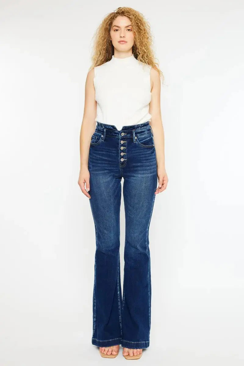 Button Fly Kancan High Rise Flare Jeans - Be Bliss Boutique