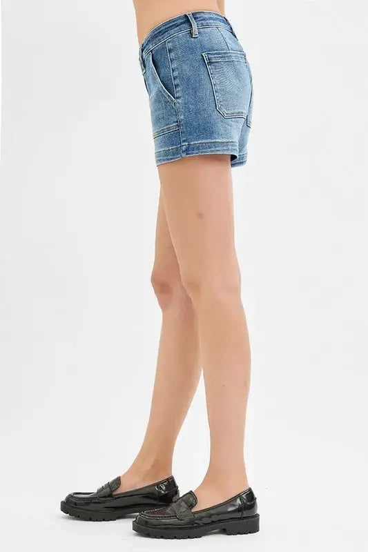 RISEN Jeans - Low Rise Patched Pocket Shorts - Be Bliss Boutique