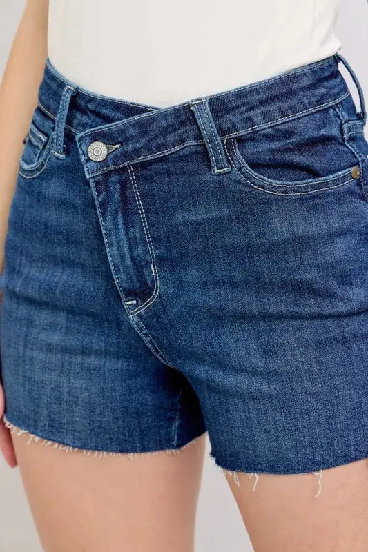 Judy Blue Jeans - Full Size High Waist Criss-Cross Waistband Denim Shorts - Be Bliss Boutique