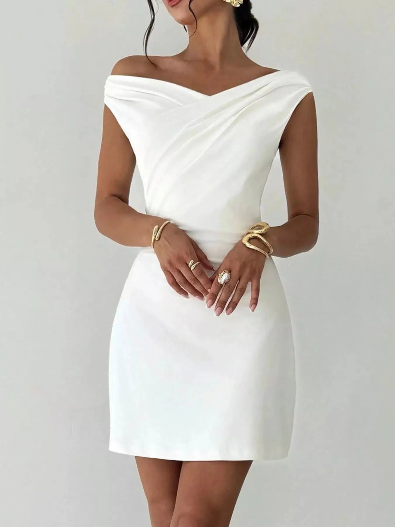 Elegant Off-Shoulder Draped Mini Dress - Be Bliss Boutique