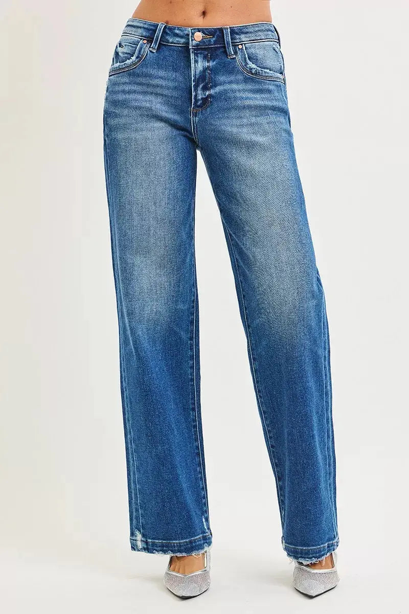 RISEN Jeans - Full Size Slouchy Baggy Jeans with Pocket Side Seam Detail - Be Bliss Boutique