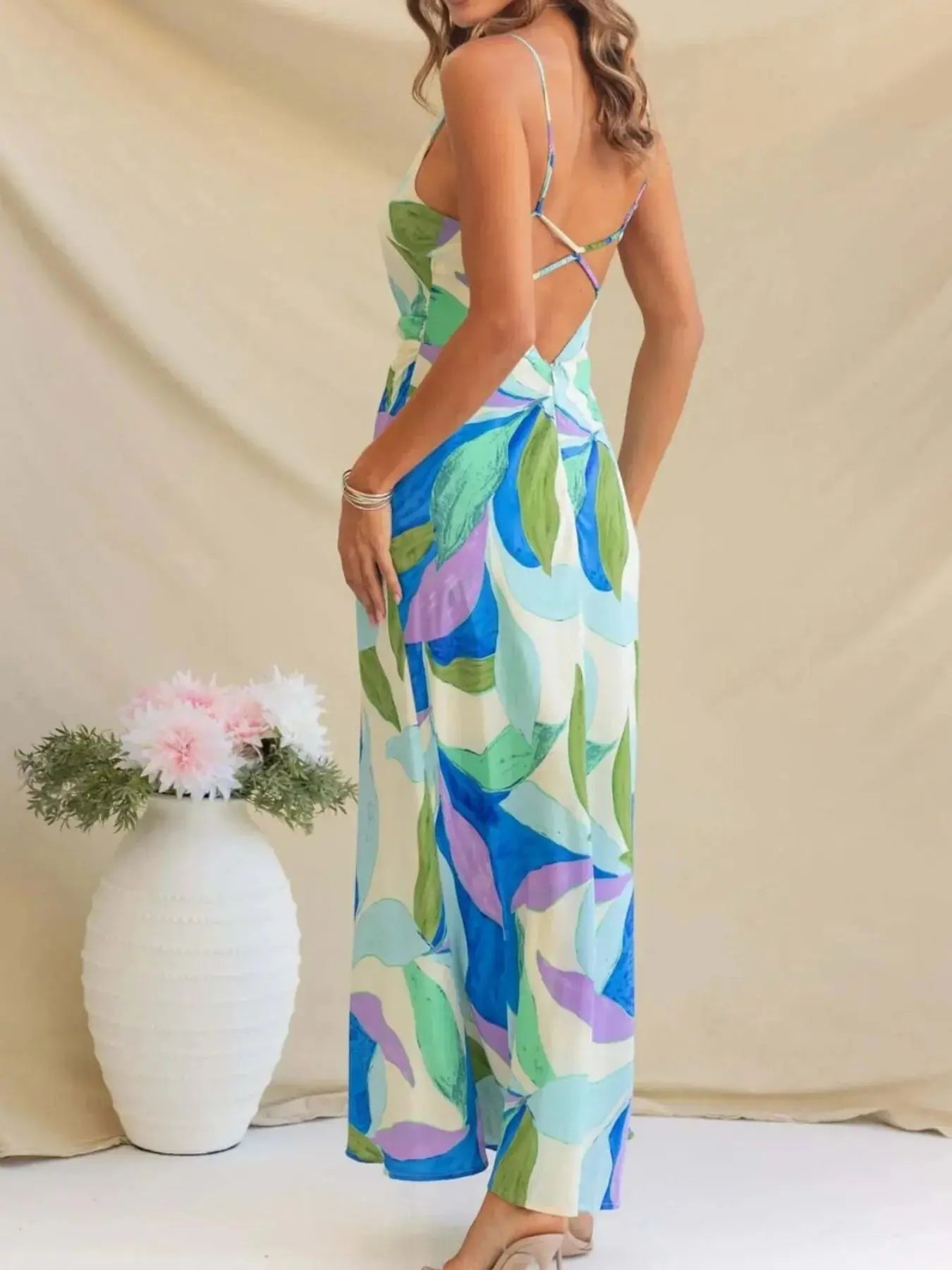 Printed Backless Sleeveless Maxi Dress - Be Bliss Boutique