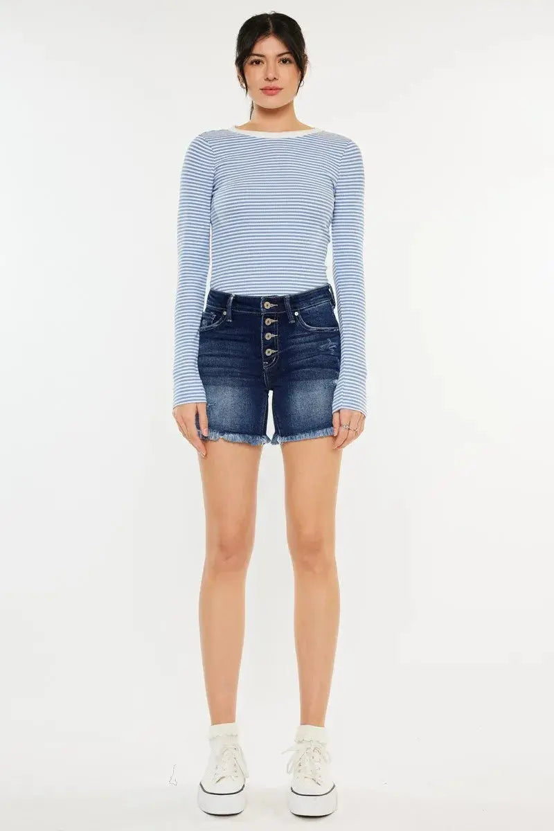 Mid Rise Button Fly Kancan Denim Shorts - Be Bliss Boutique