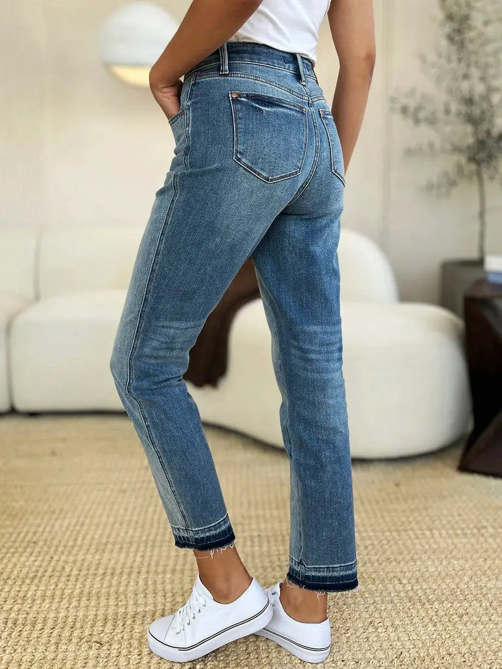 Full/Plus Size Mid Rise Rigid Magic Release Hem Judy Blue Jeans - Be Bliss Boutique