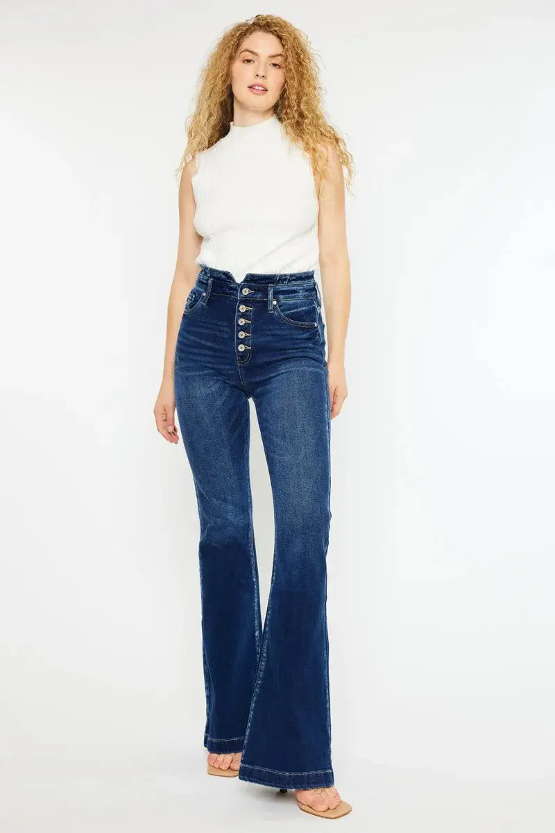 Button Fly Kancan High Rise Flare Jeans - Be Bliss Boutique