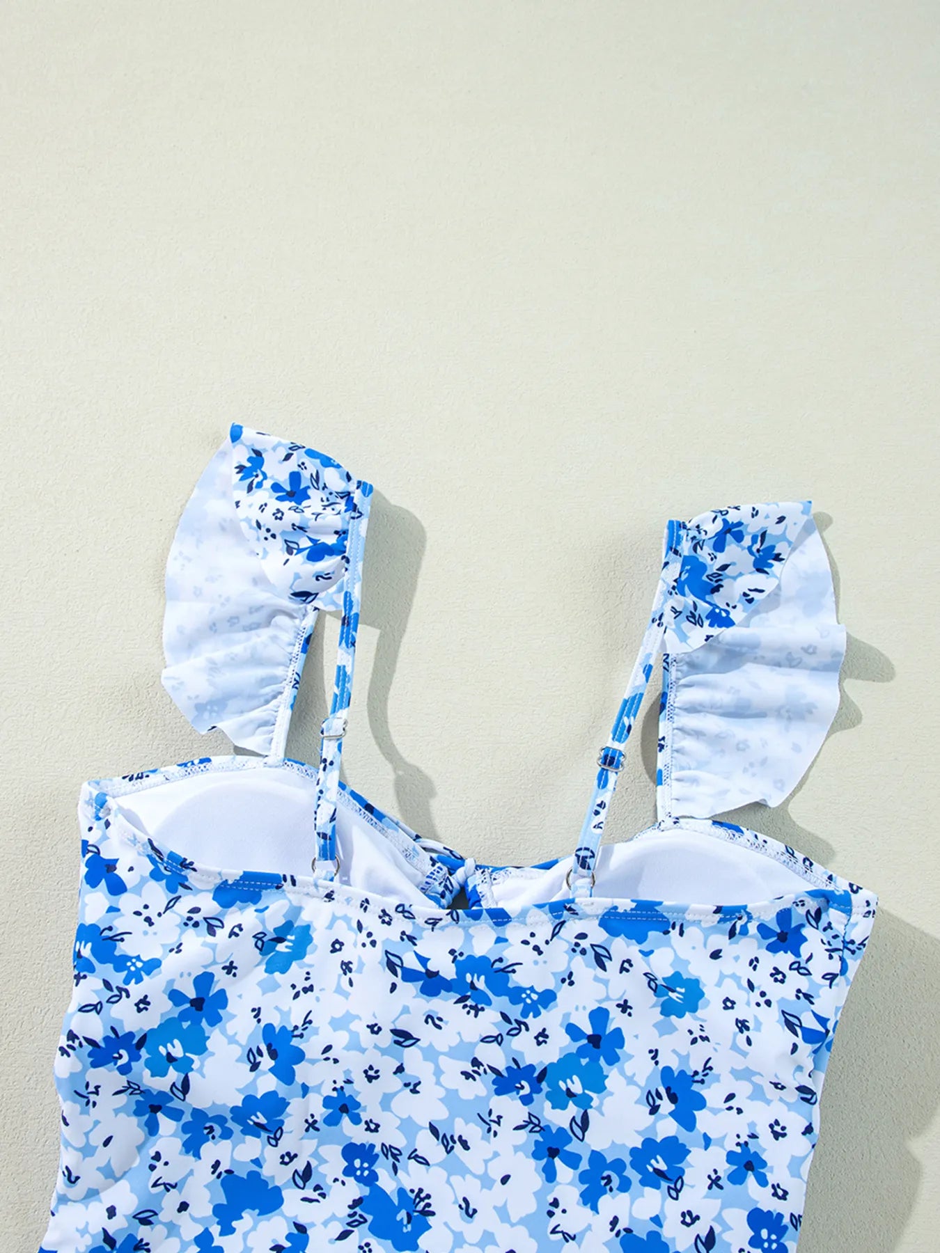 Floral Ruffled Strap Hollow Out Lace Up One Piece Swimsuit - Be Bliss Boutique