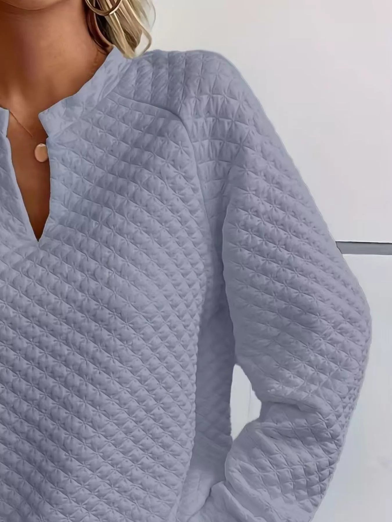 Notched Raglan Sleeve Sweatshirt -  Be Bliss Boutique