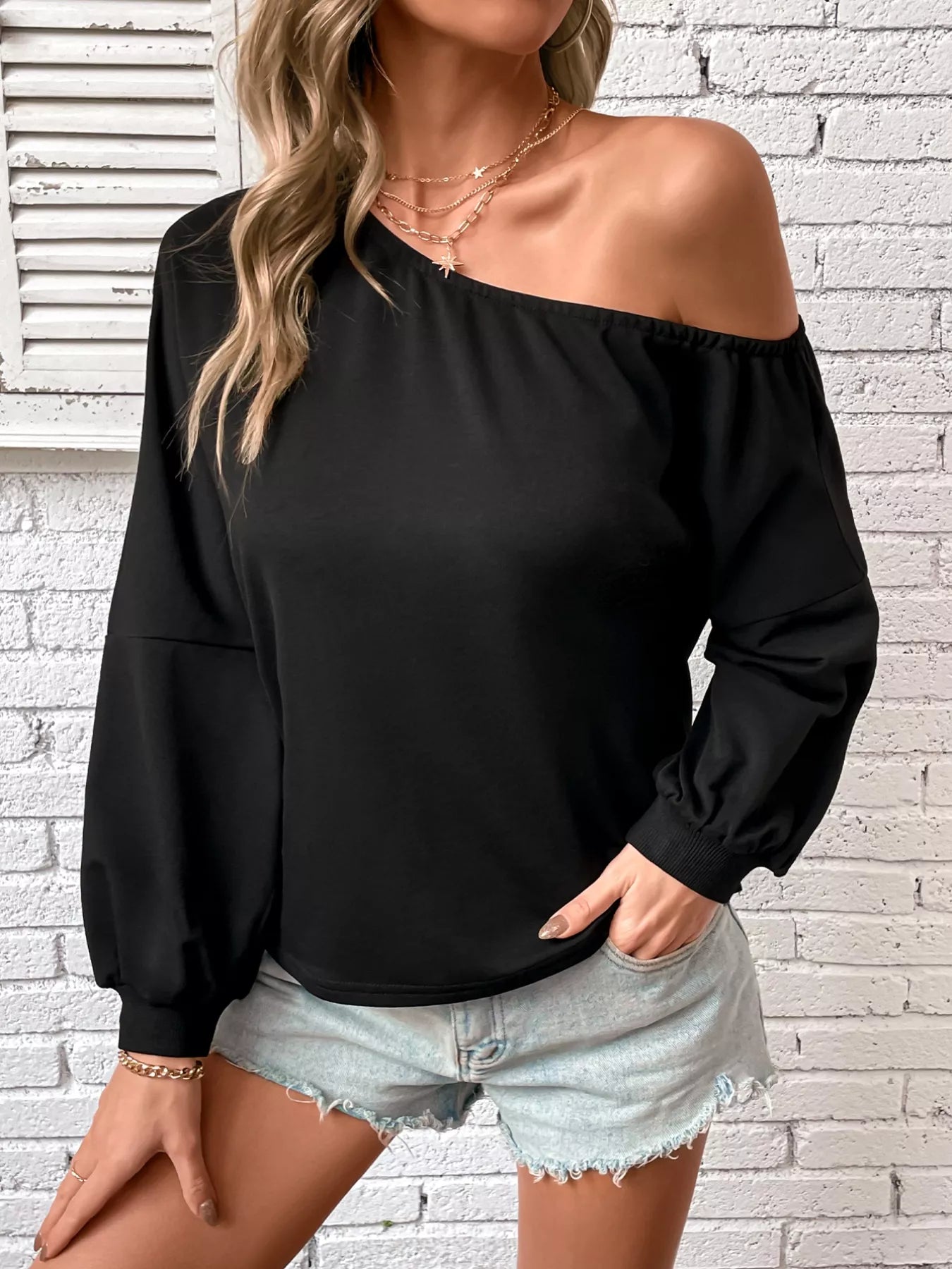 One-Shoulder Long Sleeve Casual Sweatshirt - Be Bliss Boutique