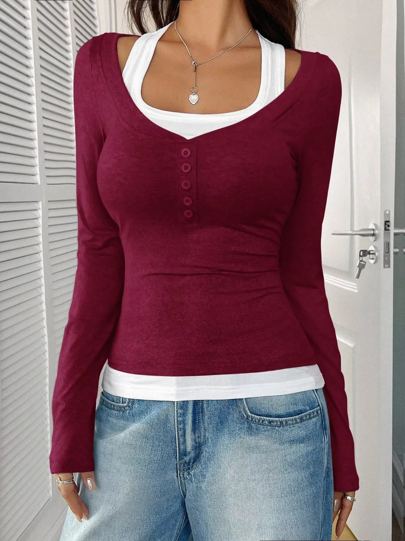 Scoop Neck Long Sleeve T-Shirt - Be Bliss Boutique
