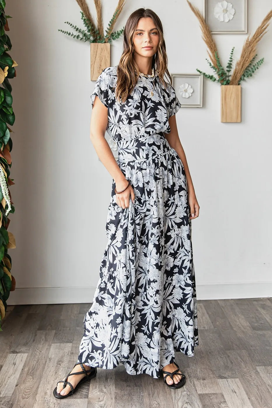 Mittoshop Black & White Tropical Print Two Piece Maxi Skirt Set - Be Bliss Boutique