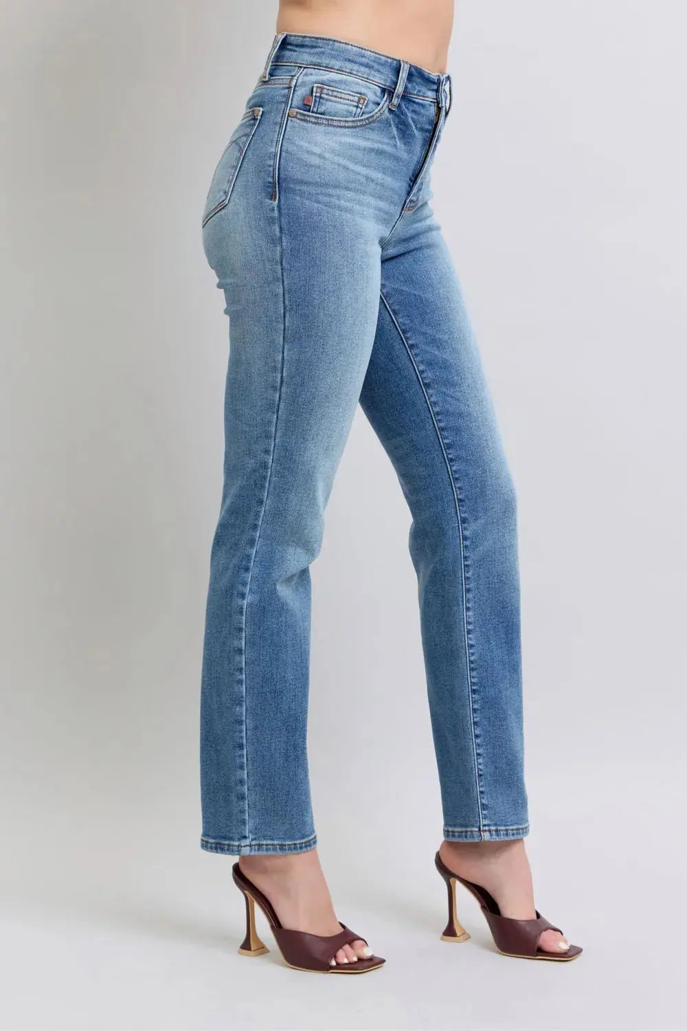 Full/Plus Size Run Vintage Wash Thermal Straight Judy Blue Jeans - Be Bliss Boutique
