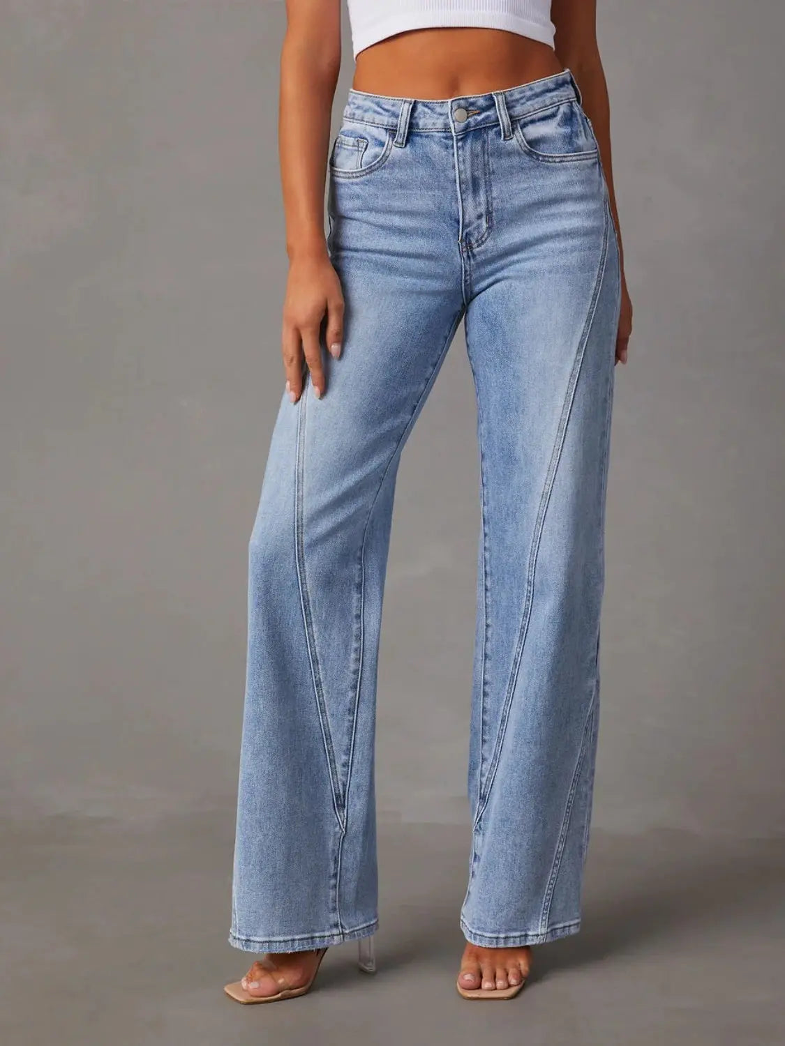 High Waist Straight Jeans with Pockets - Be Bliss Boutique