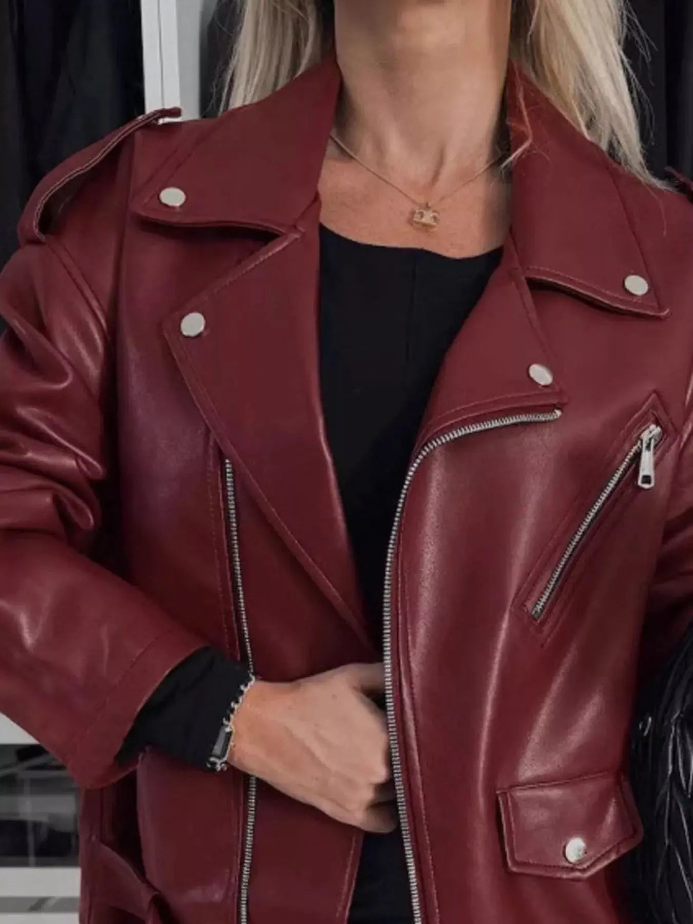 Plus Size Zip Up Long Sleeve Faux Leather Jacket - Be Bliss Boutique