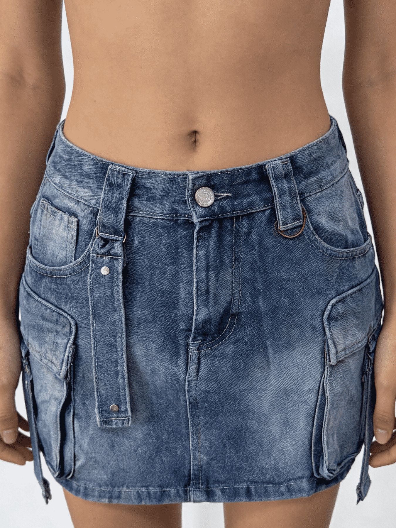 Washed Cargo Denim Skirt - Be Bliss Boutique