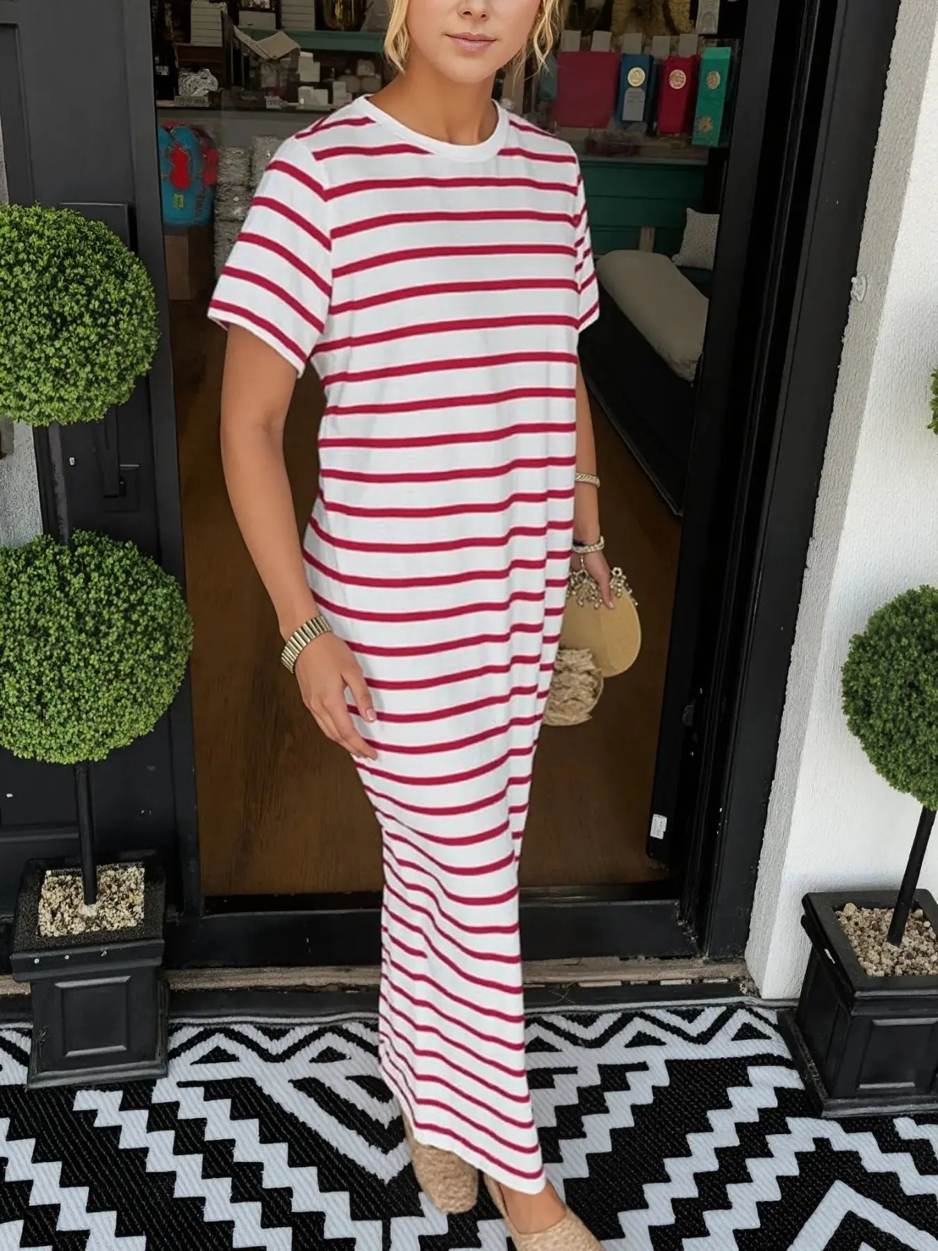 Full Size T-Shirt Striped Maxi Dress with Side Slit - Be Bliss Boutique