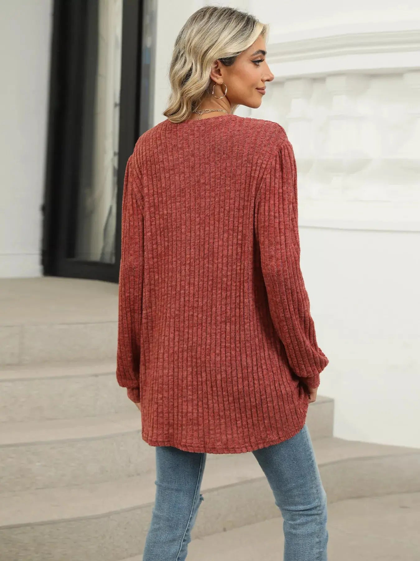 Cozy Ribbed Knit Long Sleeve Tunic Top with Pockets - Be Bliss Boutique