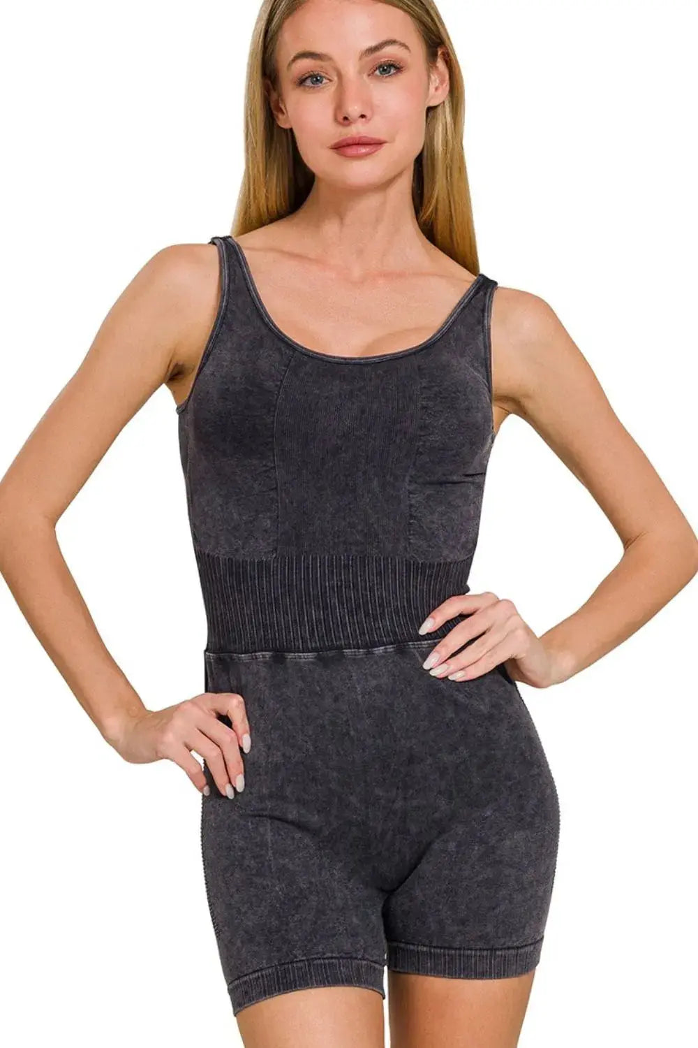 Zenana Washed Sports Romper With Removable Bra Pad - Be Bliss Boutique